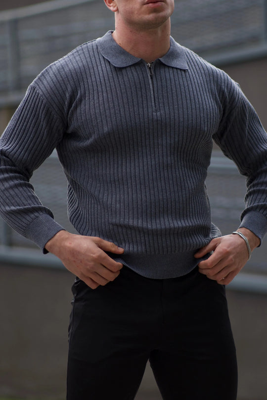 Prestante: Klassieke geribbelde trui met rits